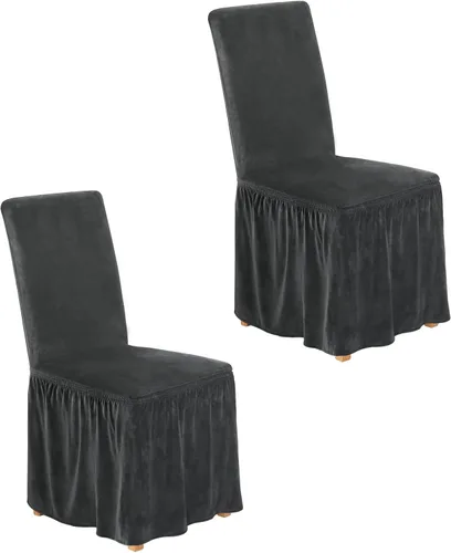 Vista 26 de NICEEC Fundas de silla de elastano para sillas de comedor, juego de 2 fundas de silla de comedor extraíbles con falda, fundas para sillas Parson