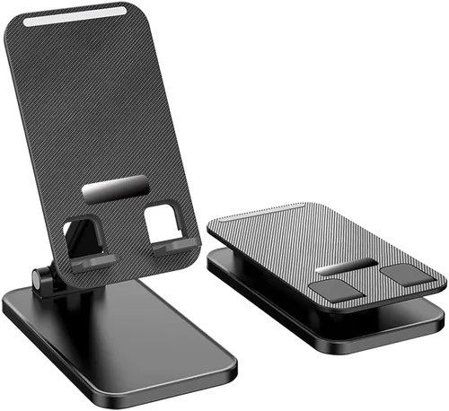 Vista 6 de Soporte de teléfono para escritorio: ángulo y altura ajustables Totalmente plegable para teléfono celular portátil y iPad Tablet Mount con gran base