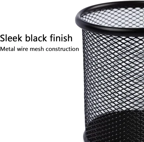 Vista 2 de Ameceres Paquete de 4 soportes de malla de alambre para lápices, vasos de metal, estuche organizador de bolígrafos, tarro negro para oficina y hogar