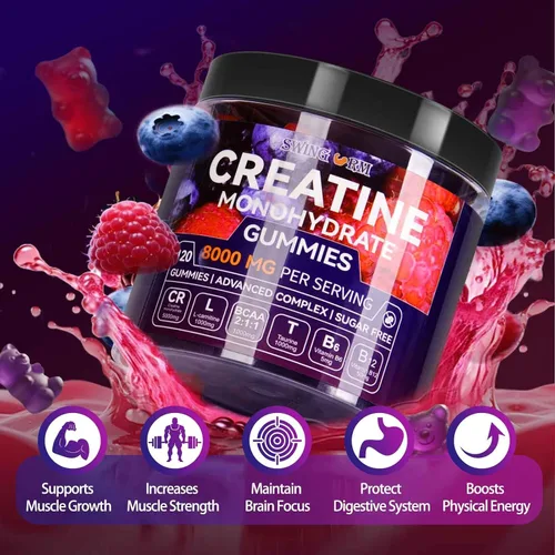 Vista 2 de Swing Arm Gomitas de monohidrato de creatina, 8000 mg para hombres y mujeres, 120 gomitas de creatina para el crecimiento muscular, fuerza