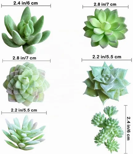 Vista 8 de Supla 11 piezas de mini selecciones de suculentas artificiales sin maceta, surtido de suculentas falsas en verde flocado en diferentes tipos