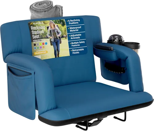 Vista 26 de Asientos de estadio reclinables para gradas con respaldo – Cojín ancho para silla de grada, reposabrazos, bolsillos grandes y múltiples
