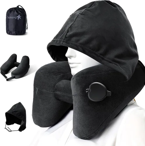 Vista 9 de Sunany Almohada cervical de viaje para almohada de avión que soporta cómodamente la cabeza, el cuello y la barbilla, almohada de viaje inflable