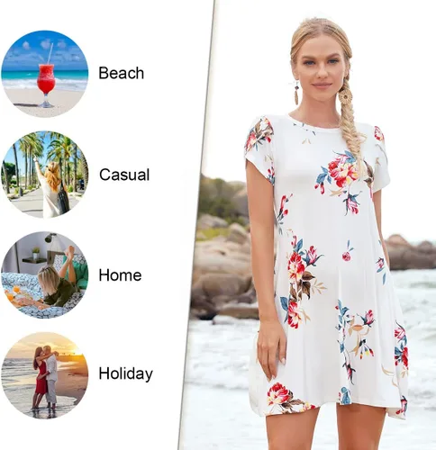 Vista 4 de HOTGIFT Vestido de verano 2026 para mujer, de manga corta, cuello redondo, con bolsillos, M-4XL