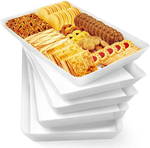 Vista 18 de WOWBOX 4 bandejas de servir para entretenimiento, platos para servir aperitivos, frutas, galletas, postres, bandejas de plástico reutilizables