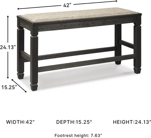 Vista 3 de Signature Design by Ashley Tyler Creek Urban Farmhouse - Banco de comedor tapizado con altura de mostrador, casi negro