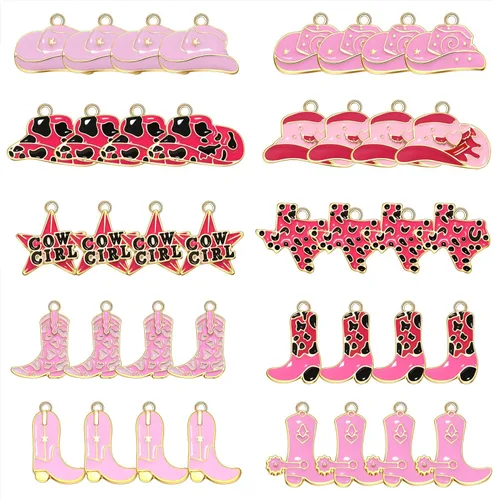 Vista 9 de NVENF 36 dijes para botas de vaquero para hacer joyas, esmalte de vaquera occidental, sombrero de bota, dijes para collares, pulseras, aretes