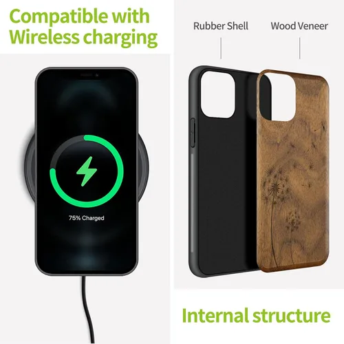 Vista 5 de Carveit Funda de madera para iPhone 11 Pro Max [madera natural y TPU suave negro] a prueba de golpes, protector de teléfono de madera único Nuez-11