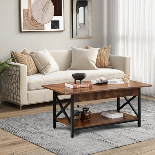 Vista 2 de Mesa auxiliar, mesa de cóctel rectangular de 44 pulgadas con estante de almacenamiento, mesa de acento industrial con marco de metal y almohadillas
