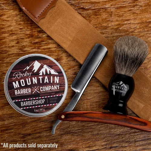 Vista 2 de Rocky Mountain Barber Company - Crema de afeitar para hombre, aroma de barbería, espuma gruesa para afeitado tradicional y con cartucho, lata de 5