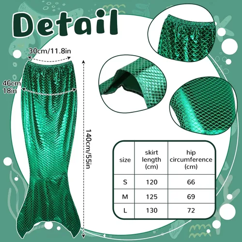Vista 3 de Cindeer Disfraz de sirena de 3 piezas para mujer, incluye blusa corta de sirena con lentejuelas, parte superior metálica sin tirantes, falda