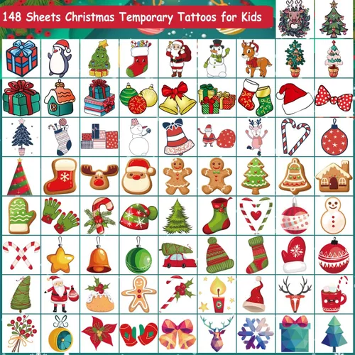 Vista 3 de CHARLENT 148 tatuajes temporales de Navidad para niños, tatuajes individuales de Navidad para niños, recuerdos de fiesta de Navidad, relleno