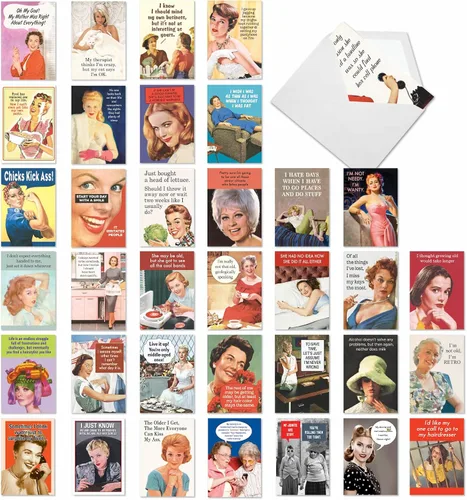Vista 13 de NobleWorks - Caja de 36 tarjetas de felicitación en blanco divertidas surtidas con sobres, paquete variado de humor mixto - Amistad para hombres