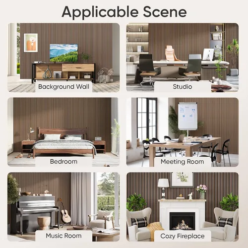 Vista 7 de Paquete de 2 paneles acústicos de listones de madera para pared y techo, paneles de pared de madera insonorizantes de 94.49"×12.80" para decoración