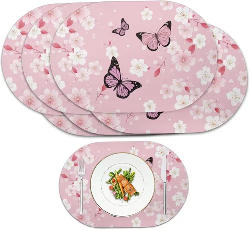 Vista 14 de Blue Flower Dining Table Mats Set of 2 Hummingbird Heat Resistant Placemats Washable and Wipeable Non Slip Place Mat, Waterproof Modern Dining Table