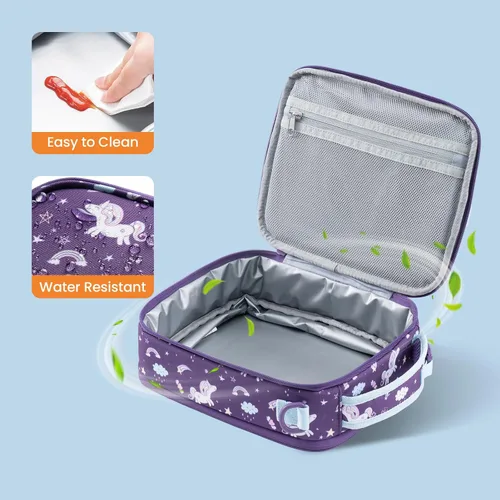 Vista 6 de Everfun Lonchera expandible para niñas con contenedor, bolsa de almuerzo Bento aislada, reutilizable, resistente al agua, bolsa de almuerzo