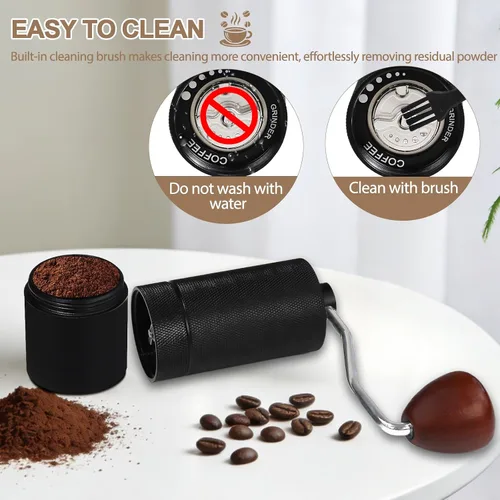 Vista 6 de Molinillo de café manual desmontable con rebabas cónicas de acero inoxidable de 25 niveles, molinillo portátil de grano de café de aluminio