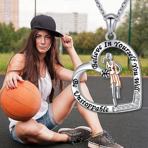 Vista 4 de Ladytree Collar con colgante de corazón de plata de ley 925 grabada para niña, tocando violín, violonchelo, saxofón, baloncesto, voleibol, regalo