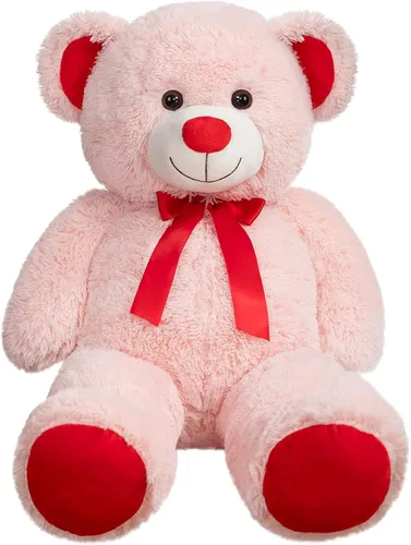 Vista 12 de Enorme Oso de Peluche Animal de Peluche Oso de Peluche Gigante con Lazo de Cinta Roja Juguete de Peluche de Día Regalo para Novia y Niños 36 Beige