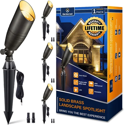 Vista 13 de Gardenreet Focos de paisaje de bajo voltaje - Luz superior LED de latón 12V para exterior, luces focales cableadas IP65 impermeables, enfoque