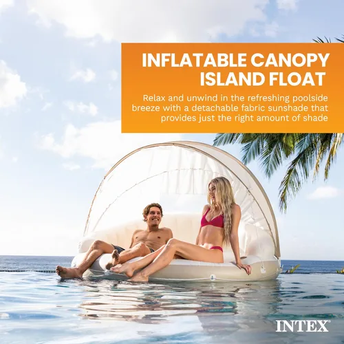 Vista 2 de INTEX 58292EP Canopy Island Flotador inflable para piscina: cómoda superficie de descanso - portavasos integrados - Parasol desmontable - Capacidad