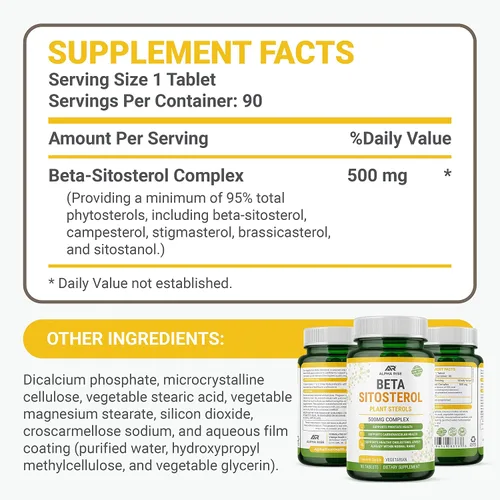 Vista 2 de Beta Sitosterol - Tabletas de 500 mg - Sin OGM - Apoya los niveles de colesterol saludable y próstata - Complejo de fitoesteroles - Esteroles