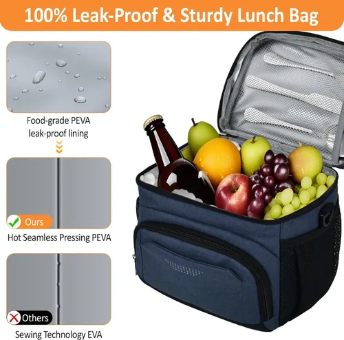 Vista 4 de Vankor Bolsa de Almuerzo Aislante para Hombres y Mujeres, Lonchera Reutilizable a Prueba de Fugas Bolsa Térmica Portátil de Almuerzo con Correa