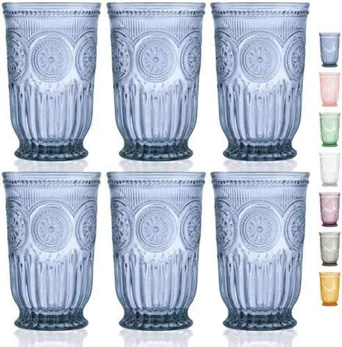 Vista 21 de Juego de vasos de beber ámbar Yungala, conjunto de 6 vasos de vidrio ámbar, vasos pequeños de agua de 8 oz, vasos de hobnail aptos