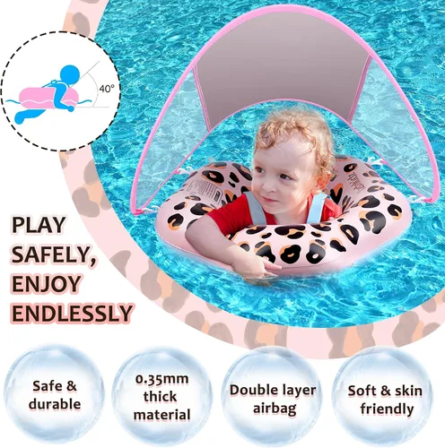 Vista 6 de Baby Pool Float, Leopard Toddler Pool Float Baby Float with Canopy, Infant Pool Floats for Kids 6-36 Months(18-33 lbs)