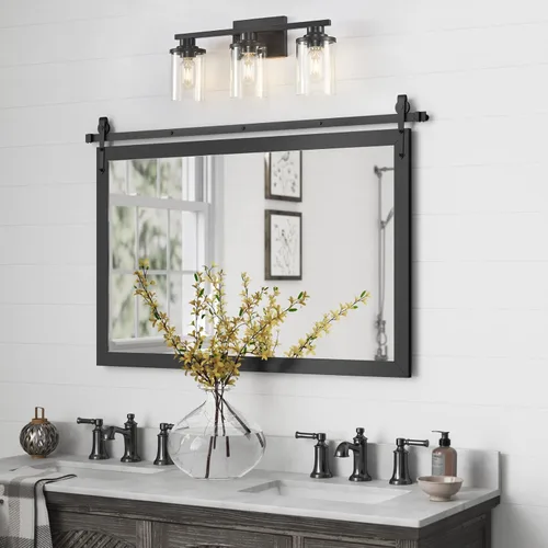 Vista 2 de 3 Luces Negras para Tocador de Baño con Pantalla de Vidrio Transparente, Apliques de Pared Modernos de Iluminación para Baño Sobre Espejo