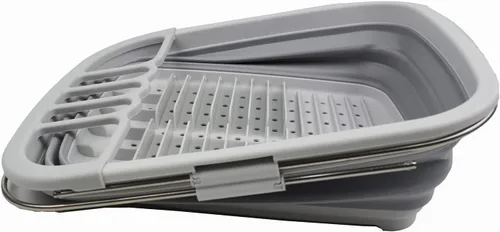 Vista 2 de SAMMART Escurridor de platos plegable expandible de 8L (2.11 galones), estante de secado plegable, organizador de vajilla portátil, bandeja de Gris
