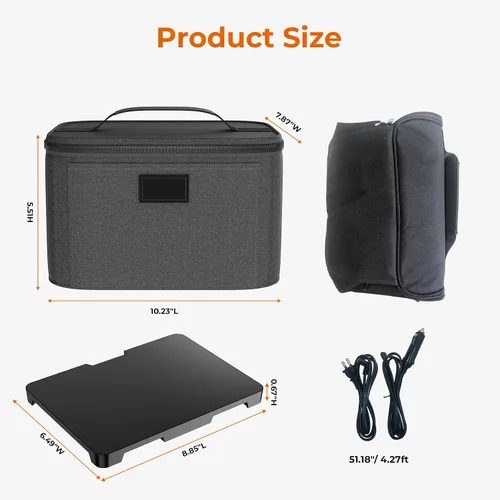 Vista 2 de Lonchera Eléctrica Portátil Calentador de Alimentos, 12V/24V/110V Caja Calentadora de Alimentos 3 en 1, Mini Horno Portátil para Automóvil