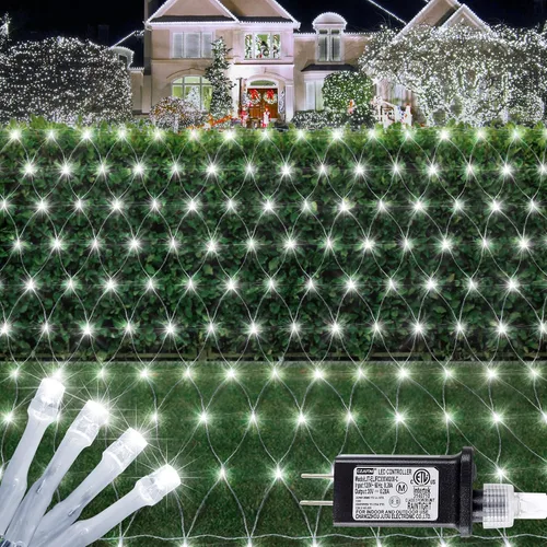 Vista 9 de HEYFUNi - 192 luces LED de red de Navidad enchufables, 9.8 pies x 6.6 pies, color blanco cálido Connectable Mesh Christmas Lights, Bush Lights