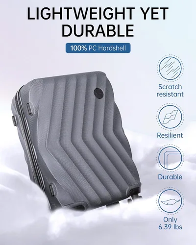 Vista 3 de BAGSMART Equipaje de viaje para equipaje de mano, Gris Carbón, Equipaje de mano rígido con ruedas giratorias