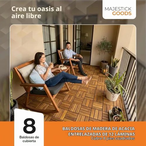 Vista 7 de Majestick Goods Paquete de 8 azulejos de madera de acacia entrelazados