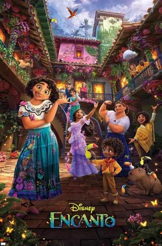 Vista 10 de Trends International Disney Encanto - Póster familiar de una hoja, 22.4 pulgadas de largo x 14.7 pulgadas, versión enmarcada de madera de granero