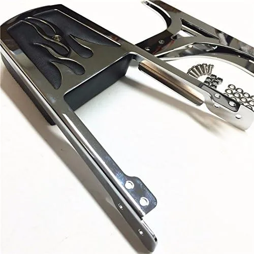 Vista 9 de SMT- Respaldo de llama cromada Sissy Bar con almohadilla de cuero compatible con H-D Softail Flstc Flstf Flstn Flsts FLSTSC FXST FXSTB FXSTS FXSTSB