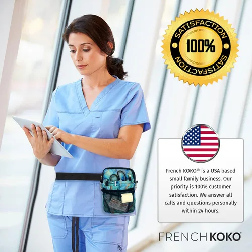 Vista 6 de French KOKO Riñonera para enfermera médica, Mármol Teal, Vertical