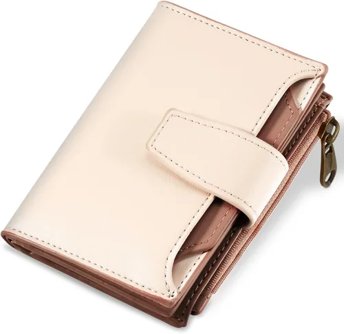 Vista 29 de Airkit Cartera para mujer, pequeña cartera de cuero para mujer, plegable, compacta, con bloqueo RFID, tarjetero de crédito, mini bolso de viaje