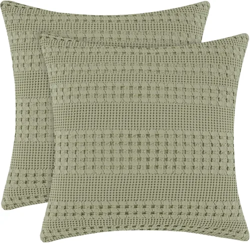 Vista 86 de PHF Fundas de almohada 100% algodón con tejido de gofre de 24 x 24 pulgadas, paquete de 2 fundas cuadradas para decoración elegante del hogar, sin