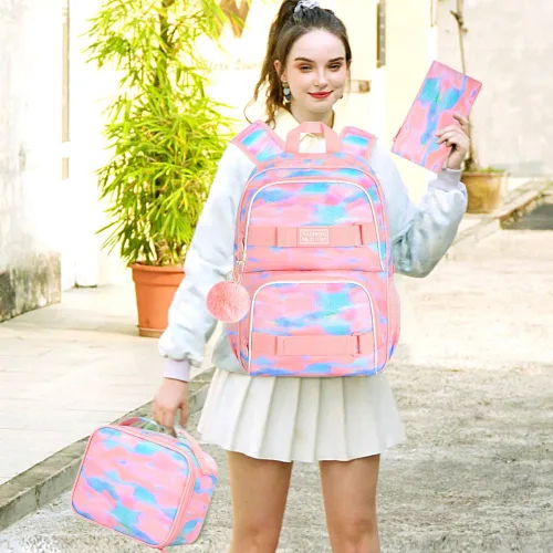 Vista 32 de Mochila para laptop, 16 pulgadas, bolsa escolar y bolsa de almuerzo, mochilas resistentes al agua para adolescentes, niñas, mujeres, estudiantes
