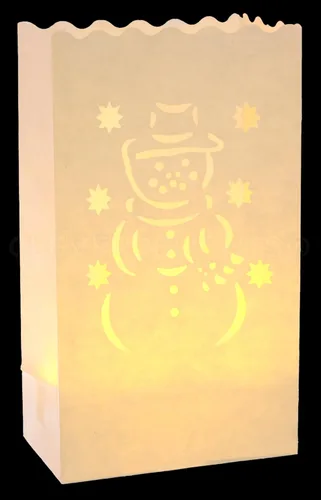 Vista 2 de CleverDelights Bolsas luminarias de muñeco de nieve blanco - 20 unidades - Luminaria navideña