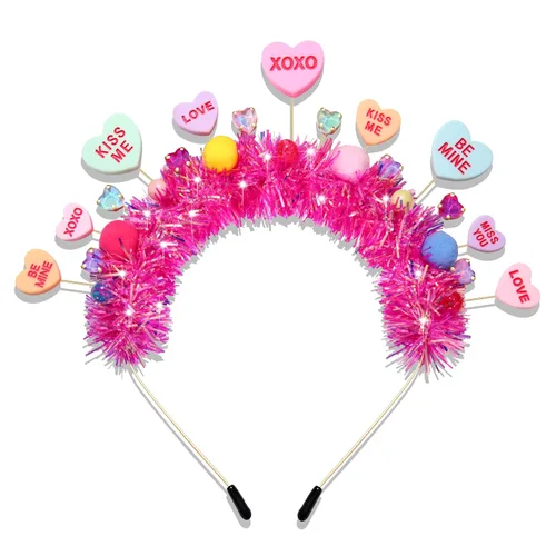 Vista 8 de PHALIN Diademas para el día de San Valentín para mujer, esmaltadas, para el día de San Valentín, diademas para el cabello, dulces festividades