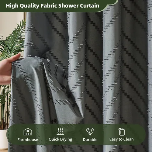 Vista 32 de Cortina de ducha Siiluminisoy de 36x72 beige, cortina de ducha de tela de tamaño pequeño, cortinas de ducha de tela con tufting, diseño chevron a