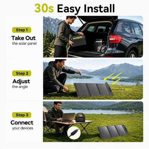 Vista 5 de MARBERO Panel solar portátil de 30 W, cargador de panel solar 23% de alta eficiencia, paneles solares plegables QC3.0 USB y puerto de CC compatible