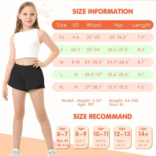 Vista 6 de Pantalones cortos deportivos para niñas, de secado rápido, con bolsillo con cremallera, para adolescentes y niños, pantalones cortos deportivos