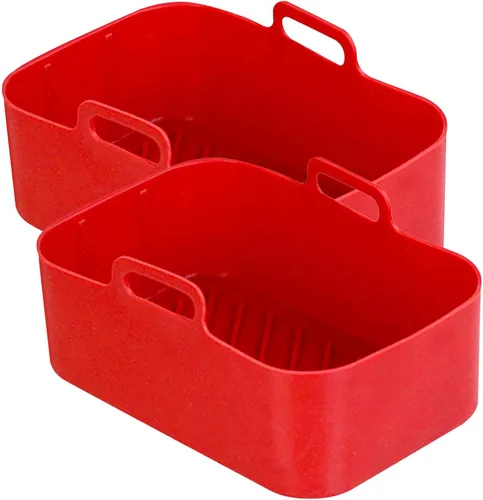 Vista 12 de Olla de silicona para freidora de aire Cesta rectangular reutilizable para freidora de aire, olla para hornear de alta temperatura, sartén