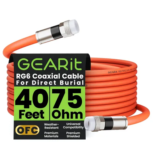 Vista 9 de GEARit Cable coaxial para enterramiento directo (15 pies) RG6 70 ohmios RF impermeable subterráneo en pared con protector de goma, Internet de alta