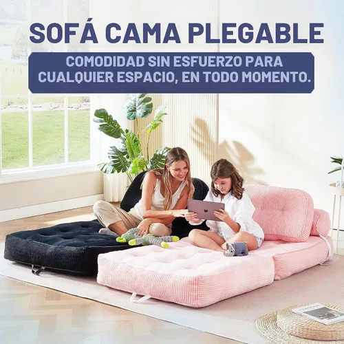 Vista 6 de Sofá cama plegable Futón Sofá Cama Silla Rosa y Negro Negro y rosado