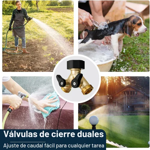 Vista 7 de Divisor de manguera de jardín de 2 vías para mangueras de jardín y césped al aire libre, accesorio de latón de metal resistente, rosca resistente a